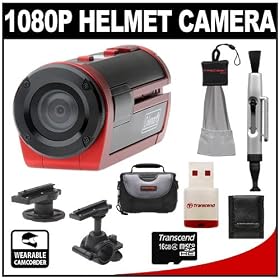 Coleman Xtreme Sports Waterproof 1080p HD Helmet Wearable Camcorder Video Camera (Red) with 16GB Card + Adhesive Pads + Lenspen + Case + Accessory Kit: Camera &amp; Photo