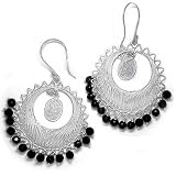 Sterling Silver Filigree Onyx Dangle Earrings by Sajen