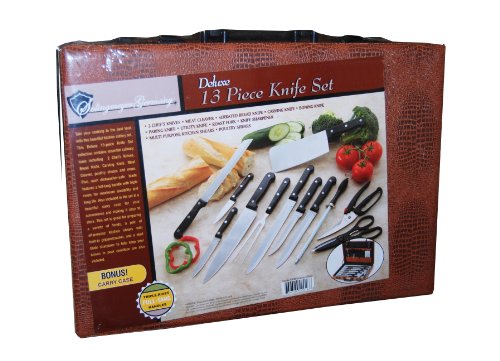 DELUXE 13 PIECE STAINLESS STEEL KNIFE SET WITH CARRY CASE