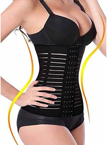 Showbellia 4 Spiral Steel Boned Waist Training Cincher Weight Loss Shaper Bustier Corset Belt (One size fits for waist 20"-35" inch, Black)