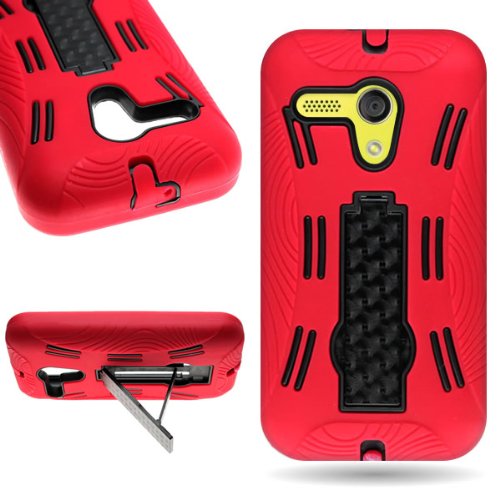 CoverON® Hybrid Dual Layer Kickstand Case for Motorola Moto G - with Cover Removal Pry Tool - Black Hard Red Soft Silicone
