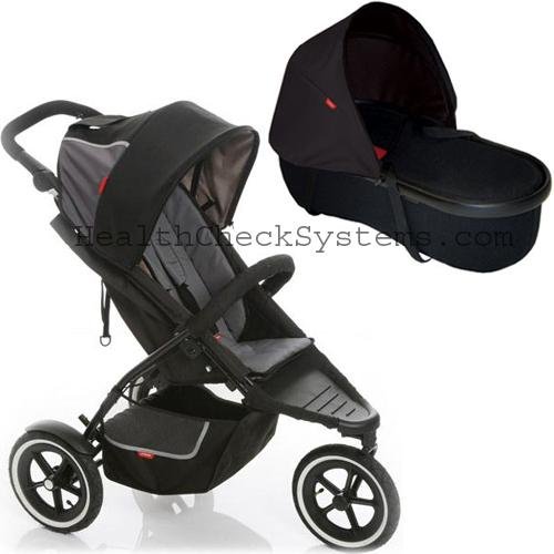  Phil Teds D55 Dash Buggy Single Stroller in Black with Peanut Bassinet 