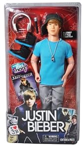 Justin Bieber JB Street Style Collection 11-1/2 Inch Basic Doll Set - JUSTIN BIEBER in Blue T-Shirt and Grey Khakis with Hat, Necklace, Microphone, Headphone, Shoes and Mini Magazine