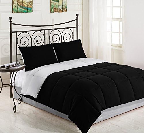 3 Piece Reversible Down Alternative Comforter Set Medium Weight, King/Cal King, Black/White