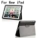 MoKo(TM) GENUINE LEATHER Ultra Slim Case for the New iPad iPad3 / ipad2, Black