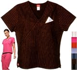 Dickies Medical Uniforms Pin Stripe Wrap Top w/ Logo Handkerchief