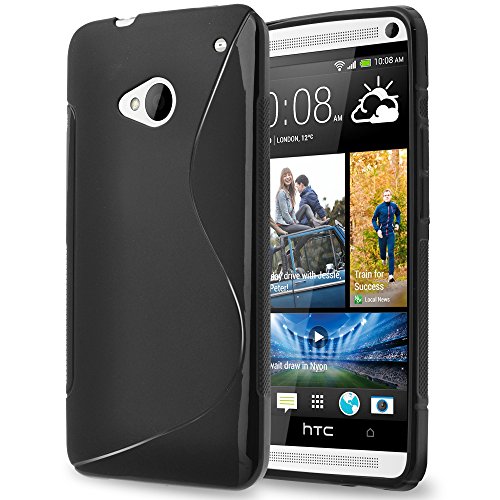 HTC ONE M7 Case, TownShop® Black Soft TPU Skin S Line Design Cover For HTC ONE M7