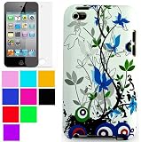 Fashion Design Cover for iPod touch 4th gen for New Ipod Touch 4th Generation with Camera Suitable for 8G 32G 64G + New Ipod Touch 4G Clear Screen Protector , Blue Flower