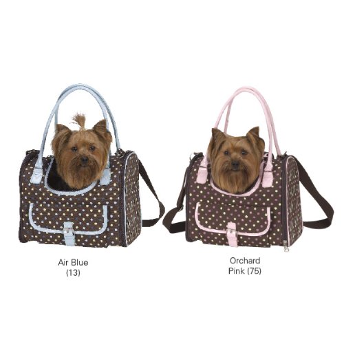 East Side Collection Light Orchard Pink & Chocolate Brown Fashion Pawprint Pastel Polka Dot Cat Dog Carrier Large Holds Up to 22 lbs (14.5