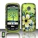 [3in1 Bundle- Case + Screen Protector Film + Bag] Rubberized Hawaiian Green Butterfly Flower Snap on Design Hard Case Faceplate for Lg Cosmos Touch Vn270