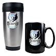 Memphis Grizzlies Stainless Steel Travel Tumbler & Black Ceramic Mug Set - Primary Logo NBA Basketball