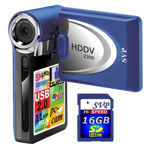 SVP HDDV-2300Blue 11MP Max 2.4-inch LCD Digital Video Camcorder with Speaker + FREE SVP 16GB SDHC Memory Card