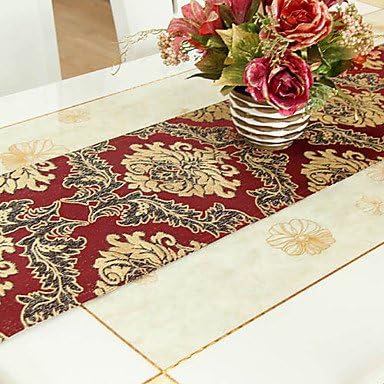 Gold Embroidery Brocade Red Table Runner