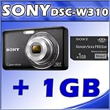 Sony DSC-W310 12.1MP Digital Camera with 4x Wide Angle Zoom with Digital Steady Shot Image Stabilization and 2.7 inch LCD (Black) + Sony 1 GB Memory Stick PRO Duo Flash Memory Card