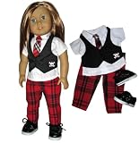 SALE! Black Sneakers, Skull Blouse/Vest, Plaid Pants, and Tie. Doll Clothes Fit 18