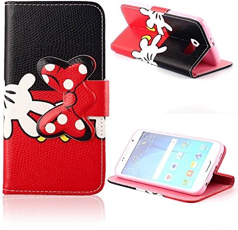 For Samsung Galaxy S6 ,Joy Chen Cartoon Luxury Flower Cute Point Red Bowknot PU Leather and TPU [Wallet Magnet] Flip Stand Soft Protective Case Cover For Samsung Galaxy S6 SM-G920 A6+ Screen protector + 24K Radiation Paste