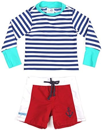 Sabbia Bianca Boy's Long Sleeve Rash Guard Blue Stripe Kids Swimsuit (6-7 years)