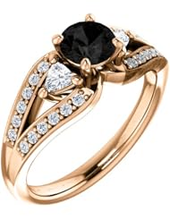 14K Rose Gold Round Cut Black and White Diamond Ring -- LIFETIME WARRANTY
