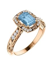 18K Rose Gold 7.00x5.00mm Emerald Cut Sky Blue Topaz and Diamond Ring -- LIFETIME WARRANTY