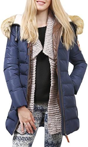 Xanyi Women's Thicken Winter Jacket Down Parka with Faux Fur Trim Hood Dark-blue-L