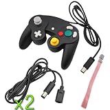 GTMax 2x Black 6 Feet Extension Cable + 2 x Black Gamecube Controller +Pink Wrist Strap For Nintendo Gamecube Wii