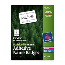 Avery White EcoFriendly Name Badges, 2.33 x 3.375 Inches, Box of 400 (45395)