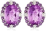 Sterling Silver Amethyst w/ Diamond Accent Oval Earrings