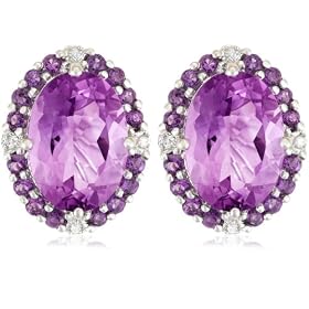 Sterling Silver Amethyst w  Diamond Accent Oval Earrings by Amazon.com Collection