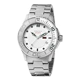 Gucci Men`s YA126232 G Timeless Dive White Dial Steel Bracelet Watch