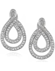 Sterling Silver Micro Pave Cubic Zirconia Rhodium Plated Tear-Drop Shape Earrings