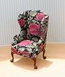 Dollhouse Miniature Upholstered Wing Chair in Cotton Floral