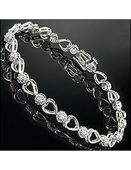 0.30 Ct 925 Sterling Silver Genuine Diamond Heart Shape Tennis Bracelet 7"