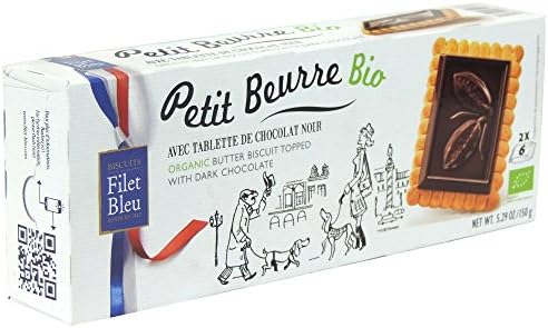 Filet Bleu - Petit Beurre Bio Avec Tablette de Chocolat Noir - Organic Butter Biscuits Topped with Dark Chocolate - 150g (Pack of 3)