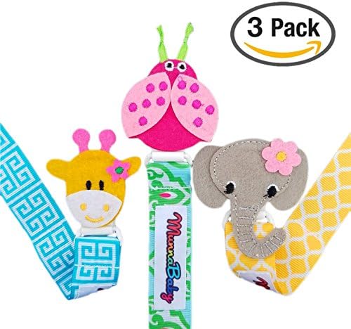 Premium Fun Character Pacifier Clip (3 pack) by Munna Baby for Boys &amp; Girls ● Pacifier Holder ● 2 Sided ● Extra Safe ● Rust Free ● Teething Toy ● Universal ● Strong Hold ● Baby Shower Gift