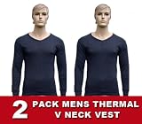 2 Mens Thermal Underwear V Neck Long Sleeve Vest