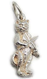 Welded Bliss Sterling 925 Silver Cat Playing Violin Fiddle Charm or Pendant WBC1064