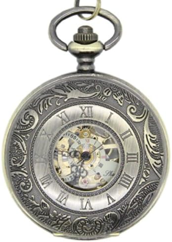 Laogeshi Unisex Vintage Skeleton Mechanical Hand Wind Chain Pocket Watch