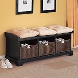 Black Finish Storage Ottoman Bench Baskets Cushions