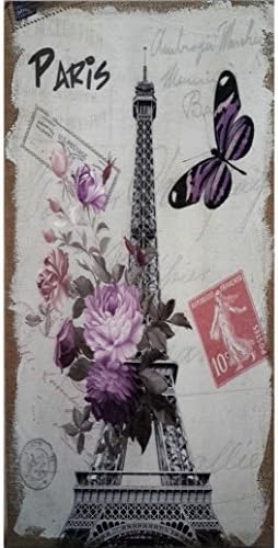 Eiffel Tower Butterfly, Lilac Flower and Seal Hand Painted Wall Plaque.