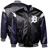 MLB Detroit Tigers Black Pleather Varsity Full Zip Jacket (Small)