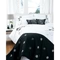 Modern Lulu Embroidered Polycotton Bedding Duvet Quilt Cover Set - White / Black - Super King Size