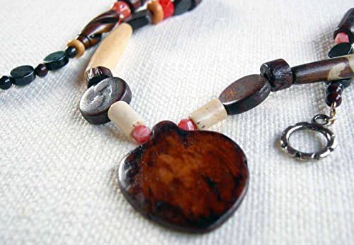 African Style Wooden and Hand Carved Bone Choker Necklace