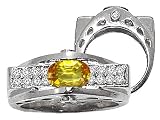 1.20 cts Genuine Yellow Sapphire and Diamond Ring - 14kt White or Yellow Gold