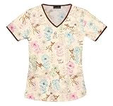 Cherokee Tooniforms Contrast Trim V-neck Scrub Tops-Assorted Character Prints