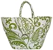 Cotton Canvas Kiwi Green and White Paisley Beach Bag 26"L Top x 16.5"H