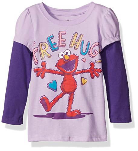 Sesame Street Girls' Toddler Girls' Elmo Free Hugs Long Sleeve Two-Fer T-Shirt, Lilac/Grape Violet, 2T