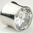 One Stainless Steel Double Flared Plug with Faceted Gem: 00g 3/8", Clear (SOLD INDIVIDUALLY. ORDER TWO FOR A PAIR.)