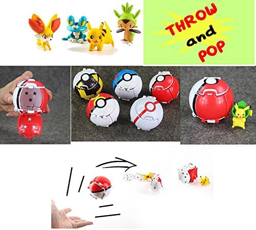 Pack of 5 Pokemon Ball Throw and Pop Automatically Bounce Size 3" come with Pokemon Figures inside