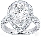 2.00 carat Pear Shape Diamond Anniversary Engagement Ring in 18k White Gold Center 1.00 Carat D-E VS1-VS2