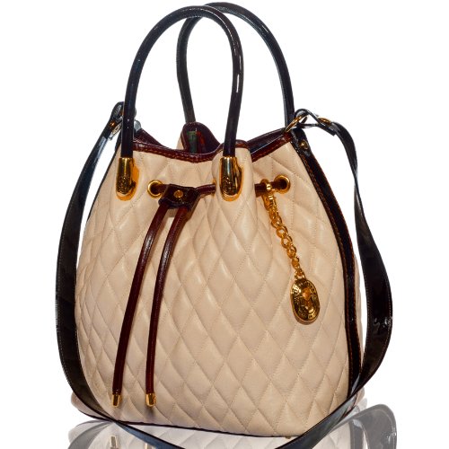 Marino Orlandi Italian Designer Beige Chanel Leather Purse Drawstring Bag